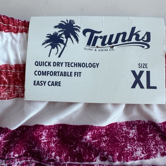 Trunks Surf & Swim Co. Mens Red Blue Sano Swim Trunks XL USA Stripes Palm Trees - Picture 5 of 8